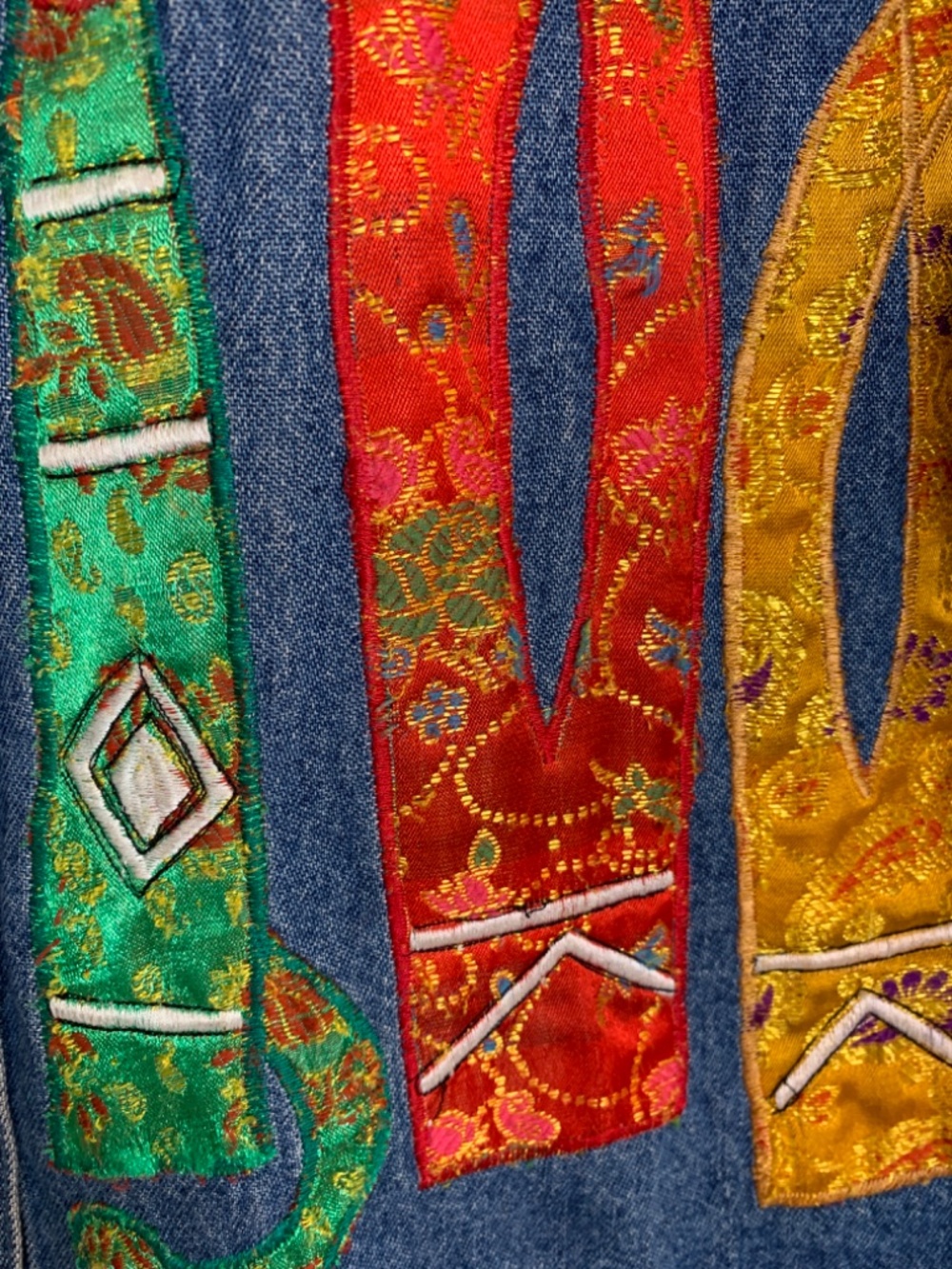 Tantrums Denim Jacket Women's Large Appliqué Cats Asian Flair Whimsical Artsy - Picture 12 of 16